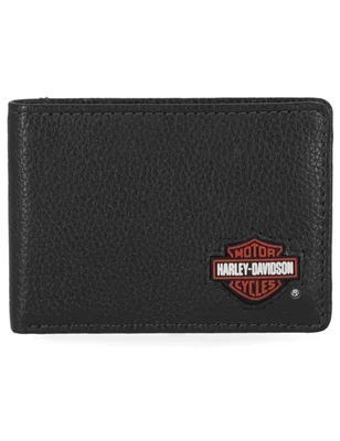 Cartera Harley‑Davidson de 10 cm de cuero con bloqueo RFID para hombre