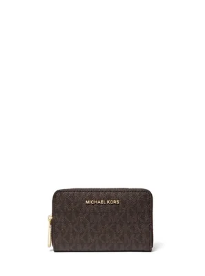 Billetera Michael Kors 13 cm Marrón/Negra con Cremallera Envolvente