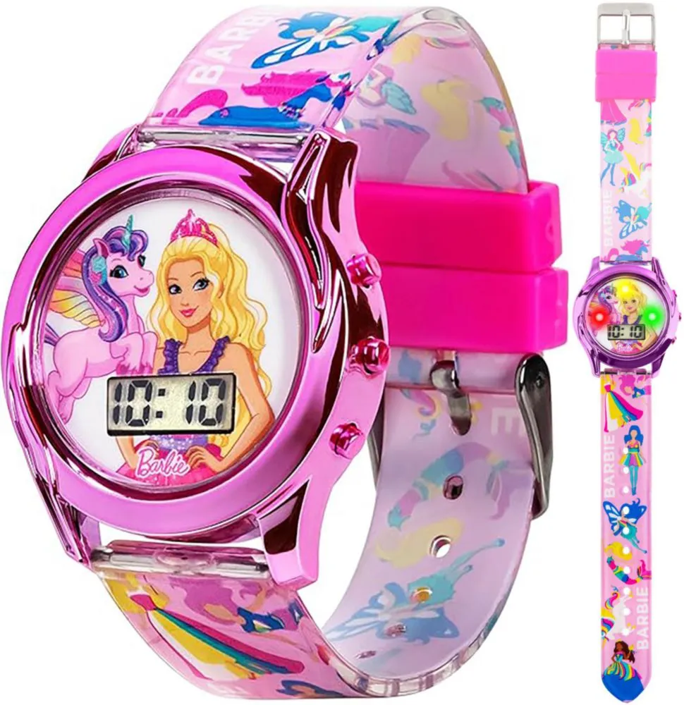 Reloj Accutime Barbie LCD con luces intermitentes y correa rosa