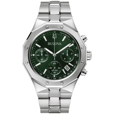 Reloj Bulova 44 mm Acero Plateado con Esfera Verde y Cronógrafo