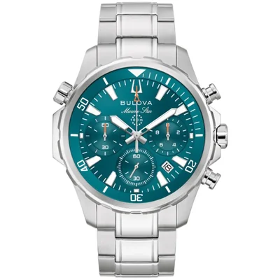 Reloj Bulova para hombre de 44 mm plateado y turquesa cronógrafo de cuarzo