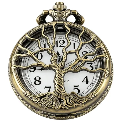 Reloj de bolsillo Tiong de cuarzo con Árbol de la Vida y cadena de 45 cm