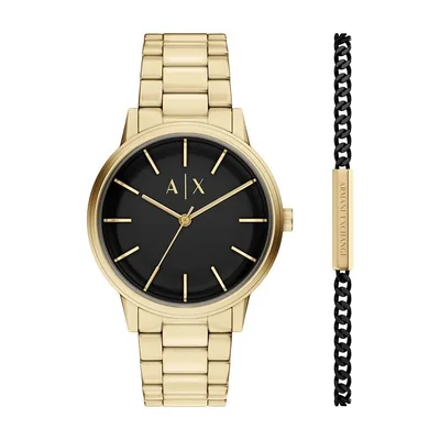Reloj Armani Exchange 42 mm tono dorado - Set de regalo con pulsera