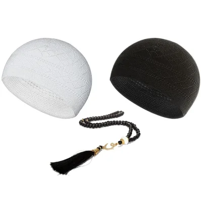 Gorra Kufi ESERRA para Oración Musulmana Blanca y Negra