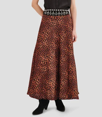 Falda larga de corte evasé Animal Print Mujer