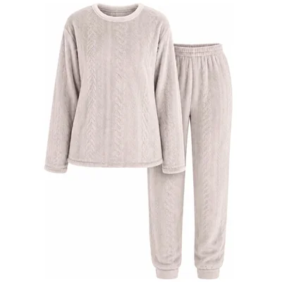 Pijama Afelpado de Dos Piezas con Relieve Tipo Trenza para Mujer