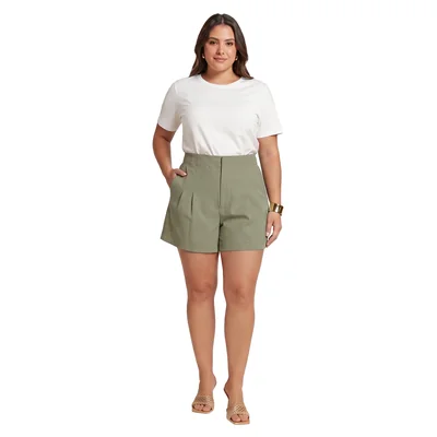 Short de tiro alto con pinzas color verde oliva