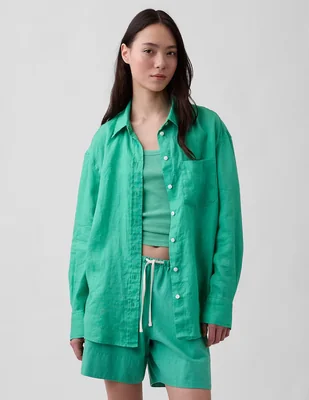 Camisa de lino manga larga para mujer
