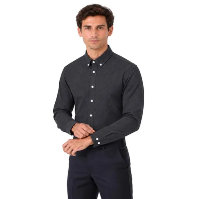 Camisa Negra de Cuadros Chicos Formens Manga Larga para Hombre