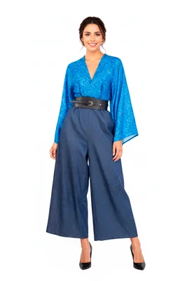 Jumpsuit Palazzo A ÁNGELOZANO AL-W35 Mezclilla Azul para Mujer – Mezclilla y Razo, Incluye Cinto, Unitalla