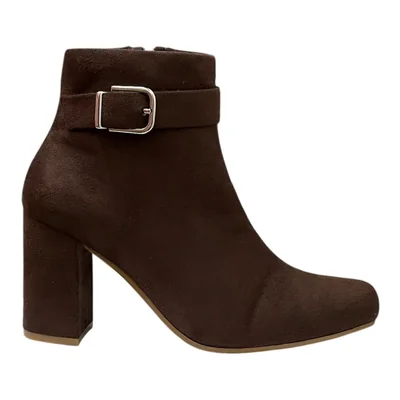 Botines Cafés de Gamuza Mujer Vicenza Tacón cuadrado 8 cm