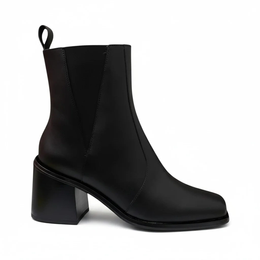 Botas Negras de piel Vicenza Tacón cuadrado 8 cm