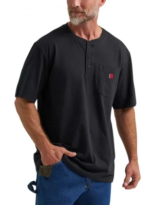 Camiseta Henley Wrangler negra talla XL de algodón manga corta
