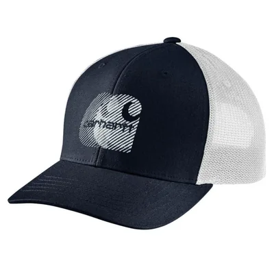 Gorra Carhartt Unisex Azul Marino con Malla Trasera Logo Bordado y Cierre Snapback