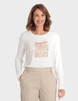 Playera manga larga cuello redondo para mujer