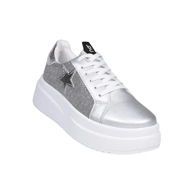 Tenis mujer casual plataforma plata stfa
