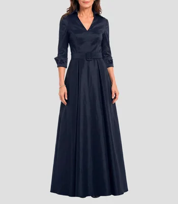 Vestido largo manga 3/4 liso Mujer