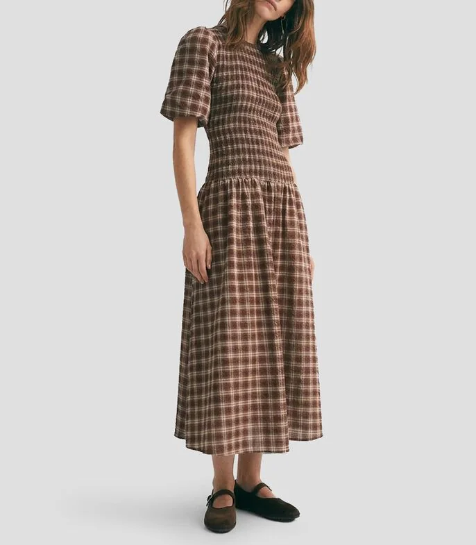 Vestido midi con cuadros Mujer
