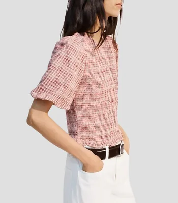Blusa con cuadros manga corta Mujer