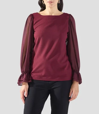 Blusa lisa manga larga Mujer