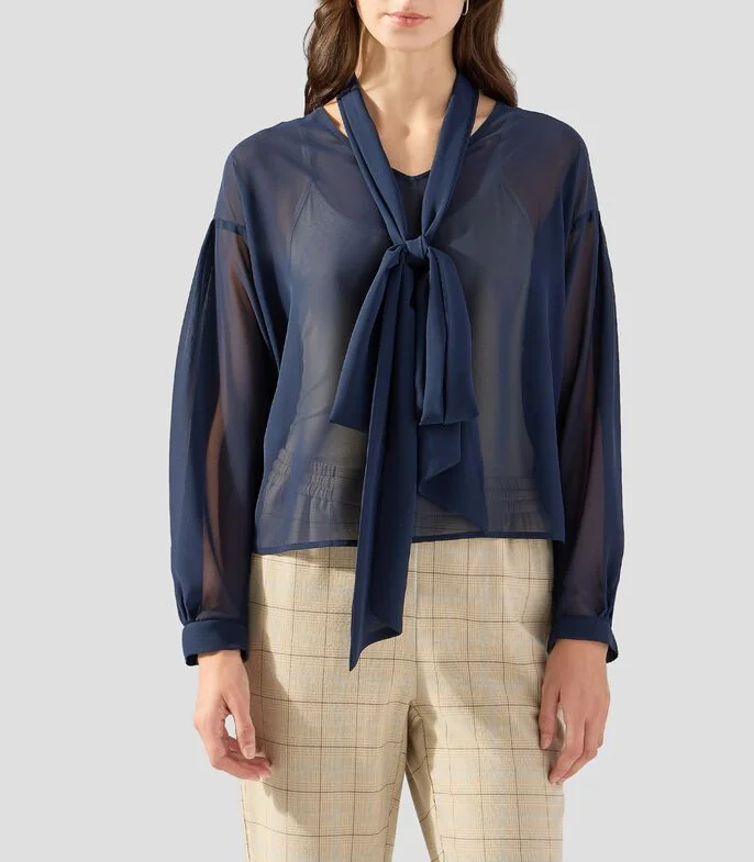 Blusa lisa manga larga Mujer