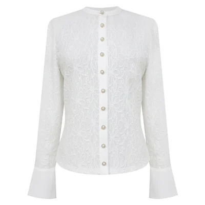 Suéter de Jacquard Floral con Botones de Perla para Mujer Basel