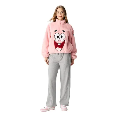 Sudadera Patricio Bob Esponja Rosa Mujer Peluche Frizzy Cuello Alto Oficial Nickelodeon