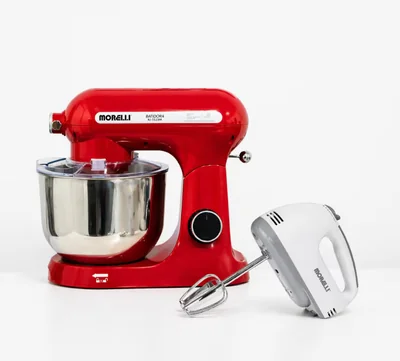Batidora De Pie Morelli Color Rojo 6l 10 Velocidades + Batidora de Mano de Regalo