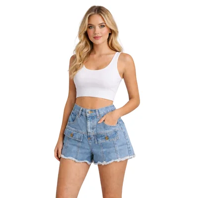 Shorts con Bolsillos Decorativos para Mujer