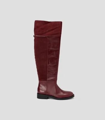 Botas casuales largas Eleaner en piel vacuna con tacón bajo ancho Mujer
