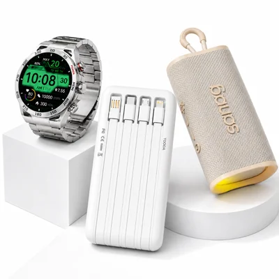 Bocina Sanag M15 Beige + Smartwatch Filwans GTR Plata + Power Bank G‑Tide P1 Blanca