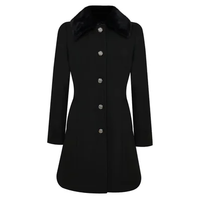 Abrigo Negro con Cuello Afelpado para Mujer City Femme