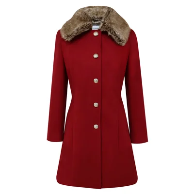 Abrigo Rojo con Cuello Afelpado para Mujer City Femme