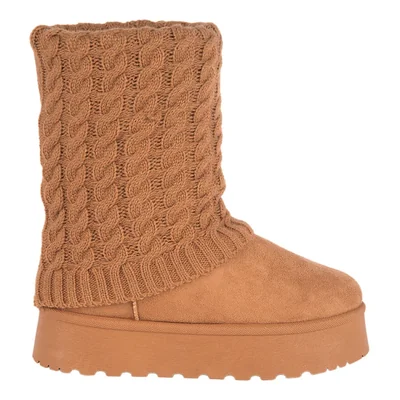 Bota de mujer, invernal, tipo Ugg, con tubo calcetín, acabado ante, suela tipo plataforma, color camel, mod. 1344531