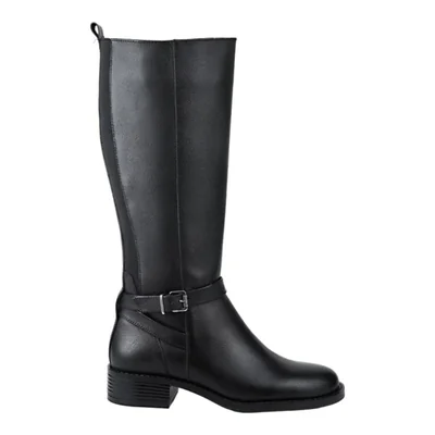 Bota de mujer, estilo ecuestre, larga, con tacón delgado y ancho, acabado flotter, color negro, mod. 1344430