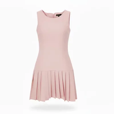 Vestido Cuello Redondo Falda Tableada Rosa