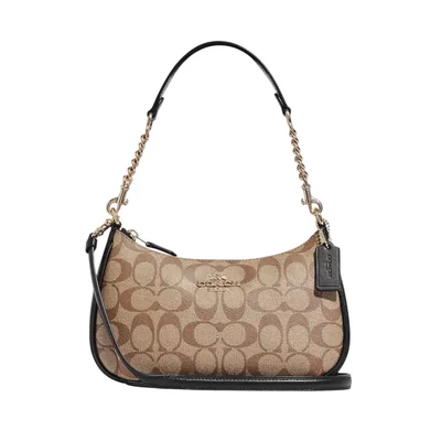 Bolsa Crossbody Coach Teri Café Claro Liso Canvas para Mujer