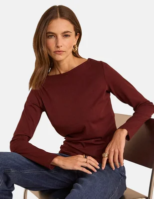 Playera manga larga cuello ojal para mujer