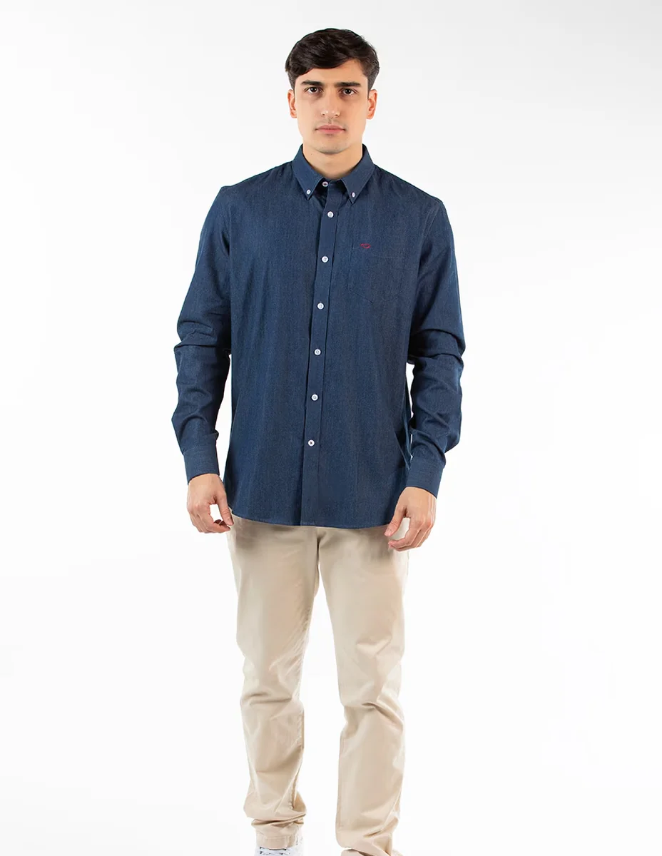 Camisa casual de algodón manga larga para hombre