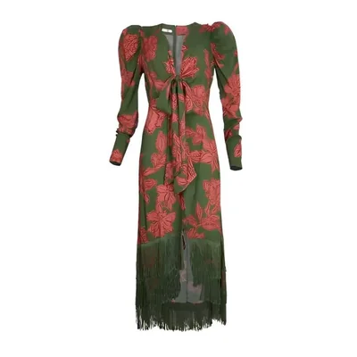 Vestido largo con flecos Candelaria J&B color verde para mujer
