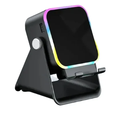Altavoz Bluetooth 5 en 1 Con Soporte para Móvil, Batería Externa y Luces LED, Color Negro