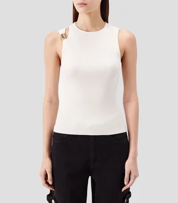 Blusa lisa con detalle a canalé sin mangas Mujer