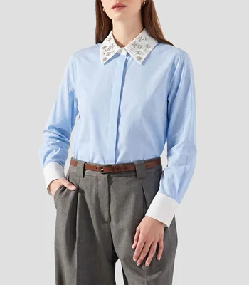 Blusa lisa manga larga Mujer