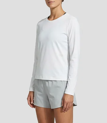 Playera para entrenamiento cuello redondo manga larga lisa Mujer