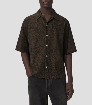 Camisa animal print manga corta Leopardo Hombre