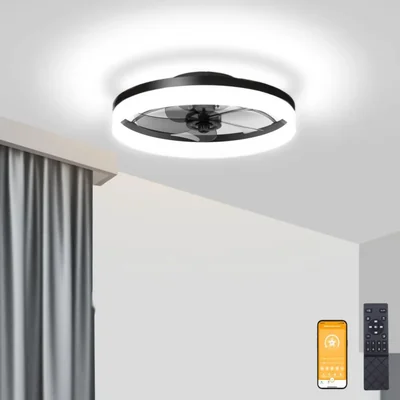 Ventilador de techo VOLISUN de perfil bajo con luces y control remoto de 50 cm negro