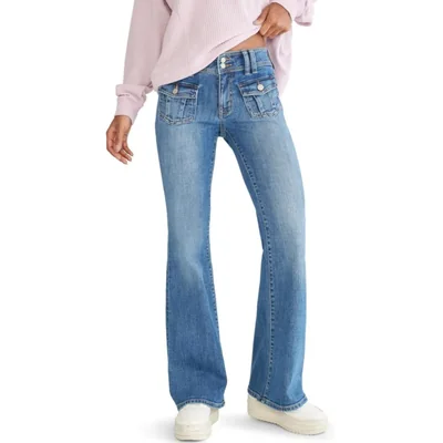 Jeans Flare AEROPOSTALE 0S Lavado Oscuro de Tiro Bajo