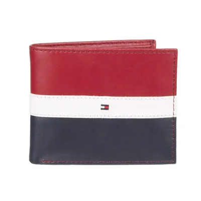 Cartera Tommy Hilfiger de piel con bloqueo RFID para hombre color rojo y azul marino