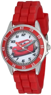 Reloj analógico Accutime Cars para niños en tono plateado con correa roja