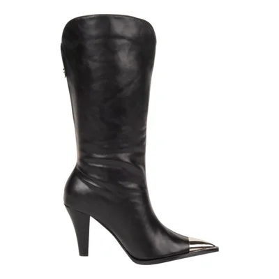 Bota de mujer, de vestir, con tacón medio y delgado, 3/4 con acabado napa, color negro, mod. 1342245